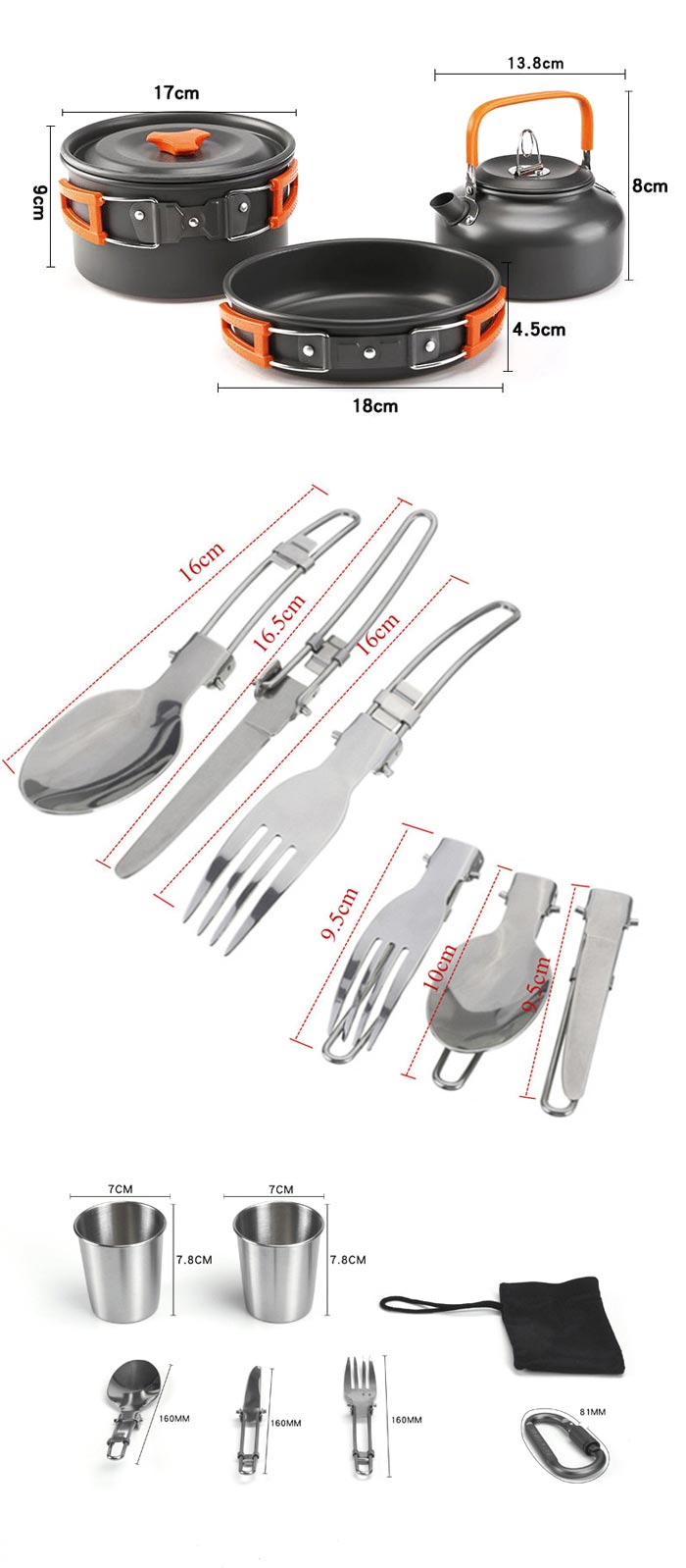 High Quality Aluminium Camping Pot Kitchen Set Cookware