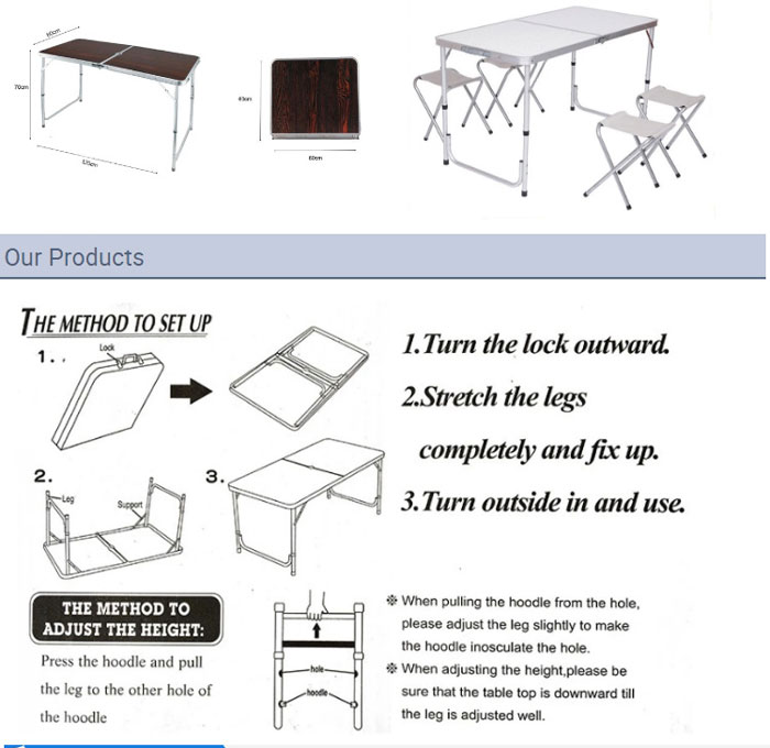 Portable Camping Adjustable Legs Aluminum Alloy Table