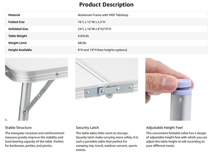 Portable Camping Adjustable Legs Aluminum Alloy Table