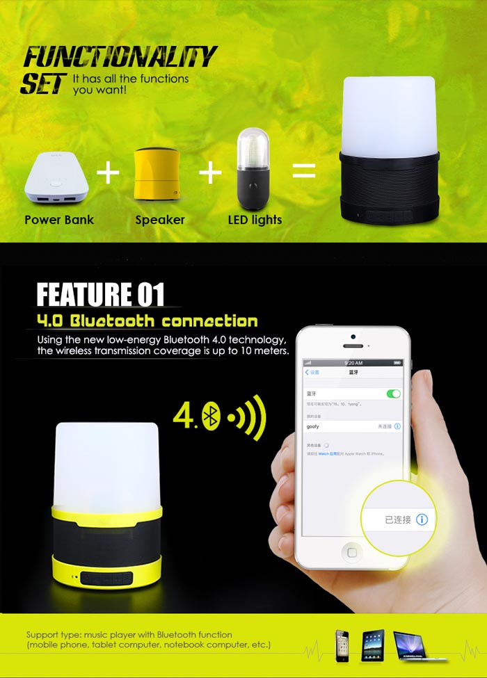 Rechargeable Audio Camp Light Multifunctional Emergency Li