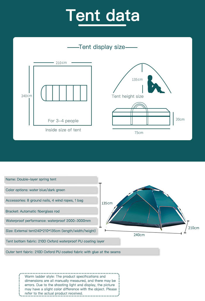 Automatic Outdoor Sport Family 3-4 Person House Fast Popup Instant Camp Tent