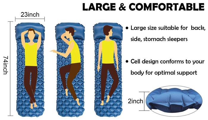 Durable Tear-resistant Sleeping Pad With Pillow Outdoor