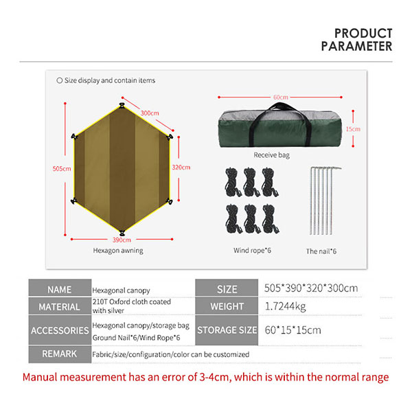 SunShade Tent Shelter UV Protection Waterproof Tarp Outdoor Hexagon Camping Beach Tents Shelter