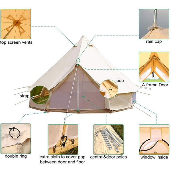 Outdoor luxury Waterproof Camping Cotton Canvas 5m Bell Tent Teepee Yurt Glamping Bell Tent